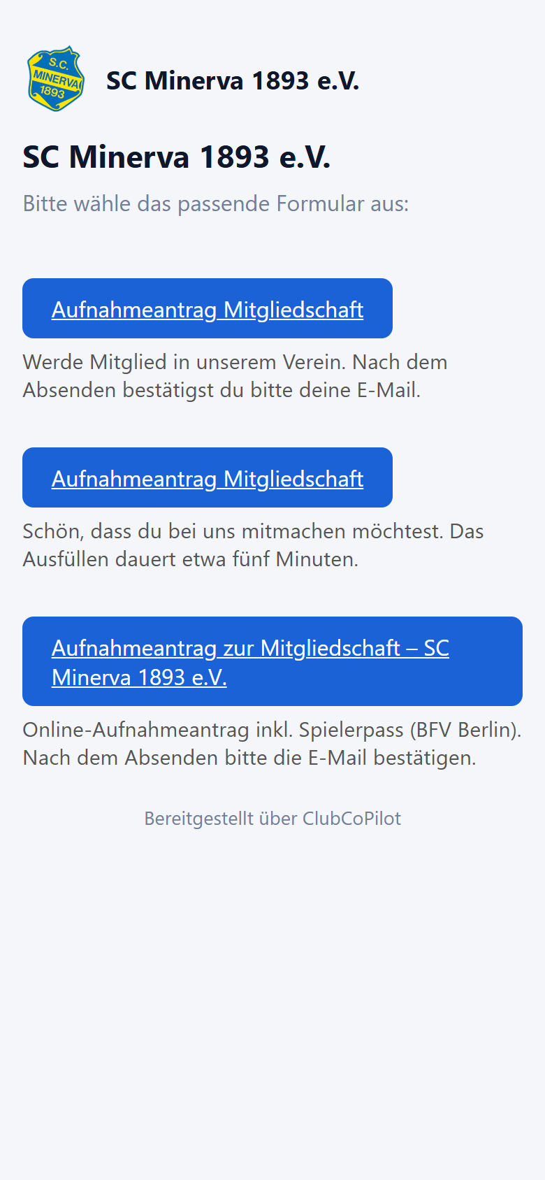 Übersicht des Eintritts-Formulars auf dem Smartphone
