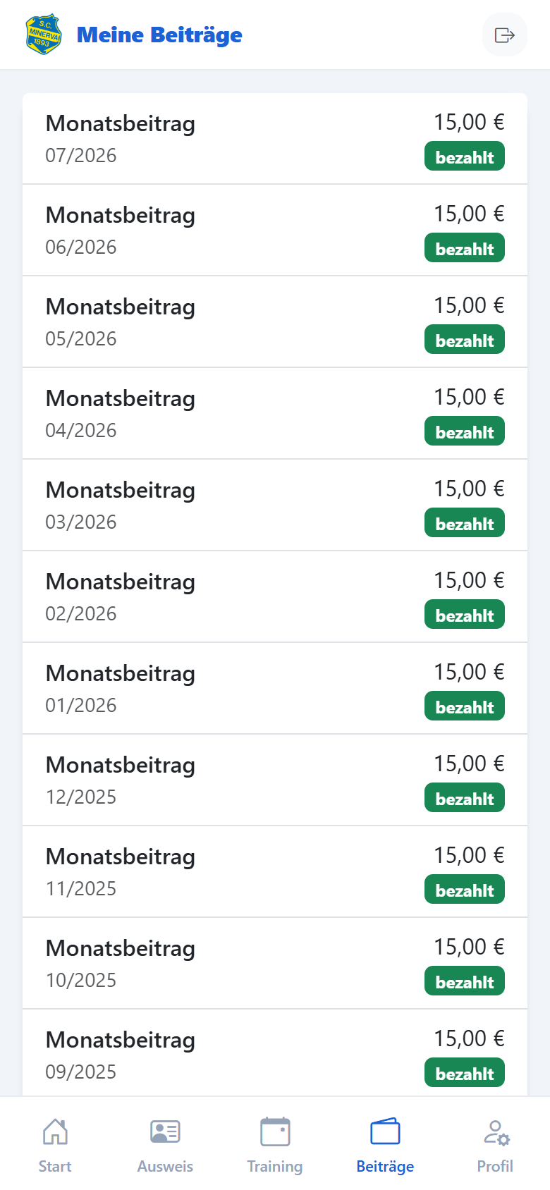 Beitragsübersicht mit offenem Betrag und Bezahl-QR