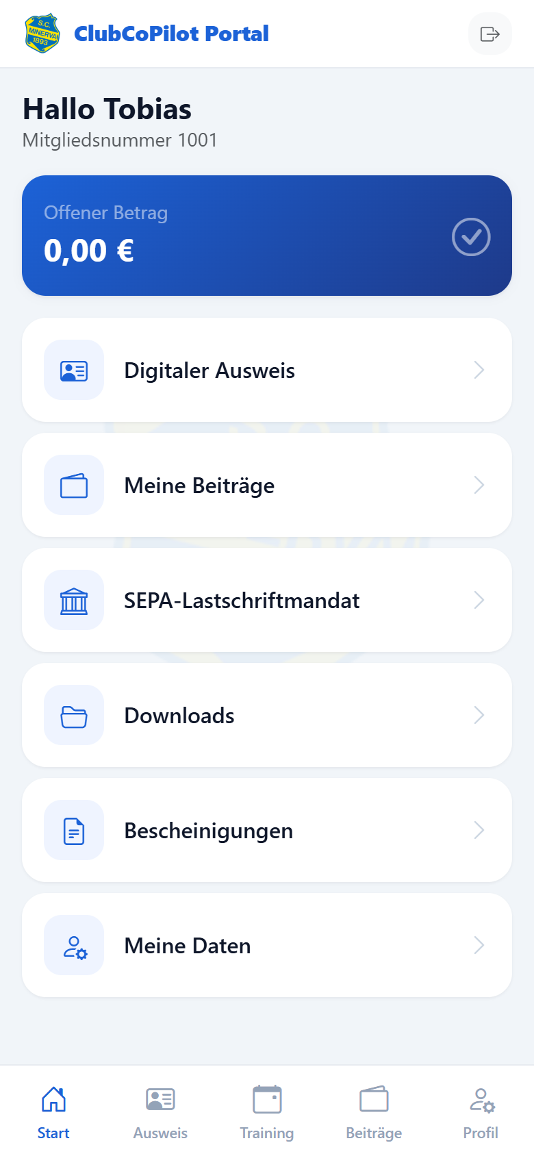 Startseite des Portals auf dem Handy