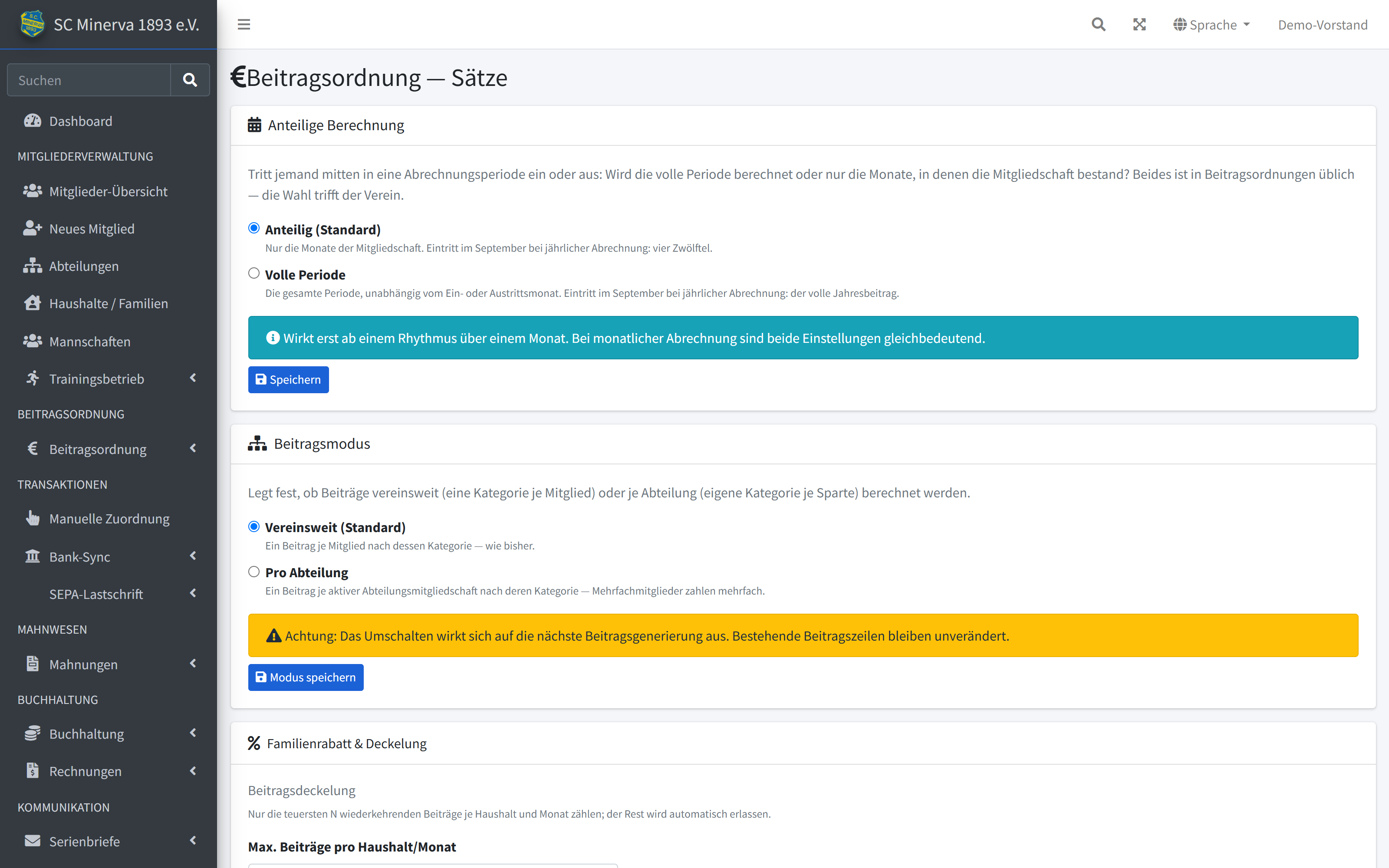 Beitragsordnung mit der Liste der Beitragssätze