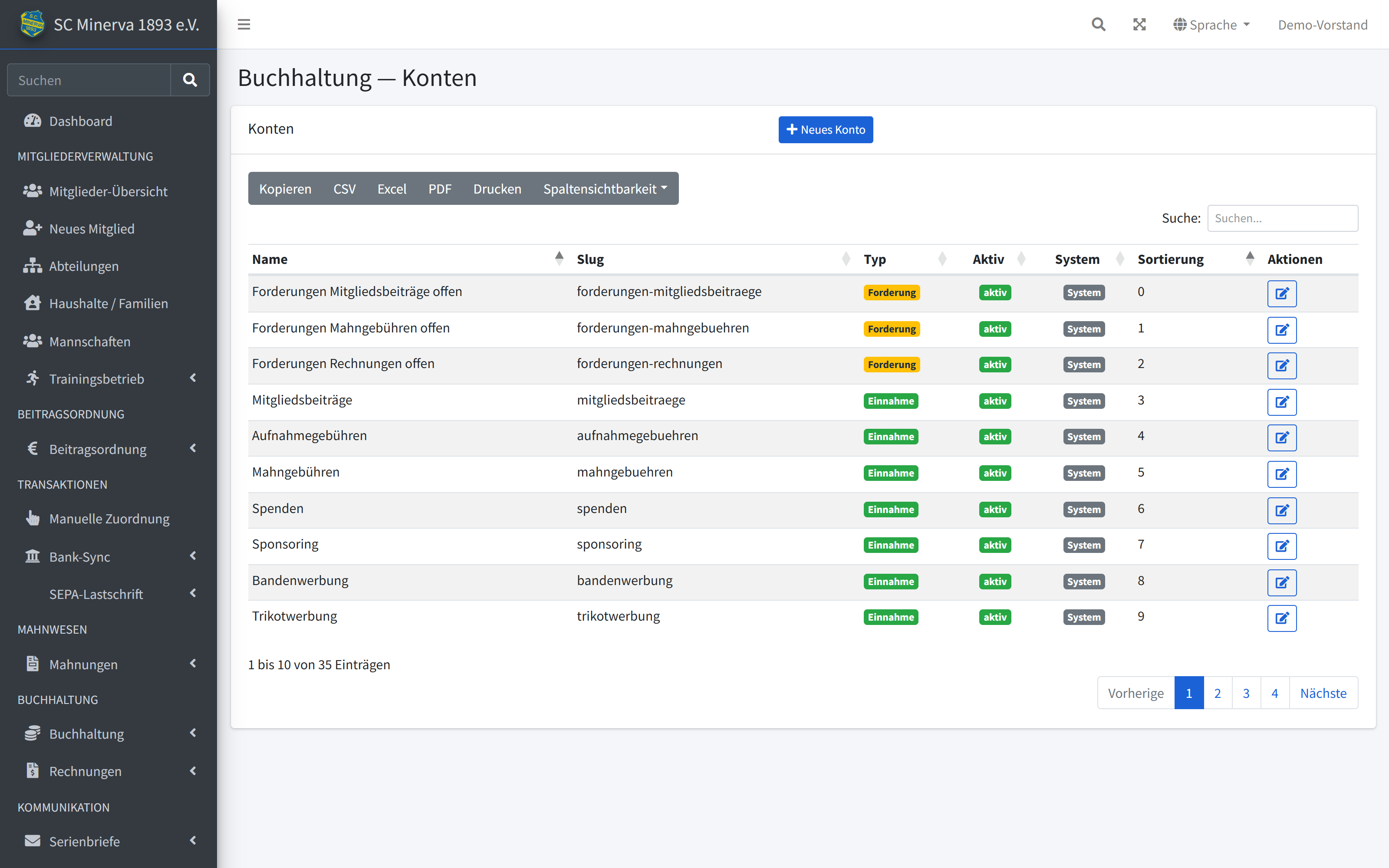 Kontenliste der Buchhaltung