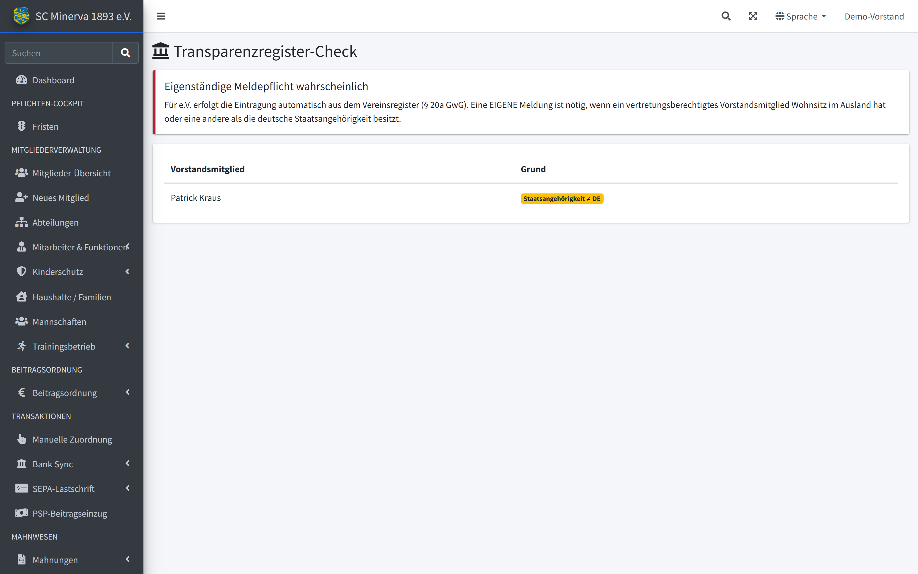 Transparenzregister-Check der Vorstandsmitglieder